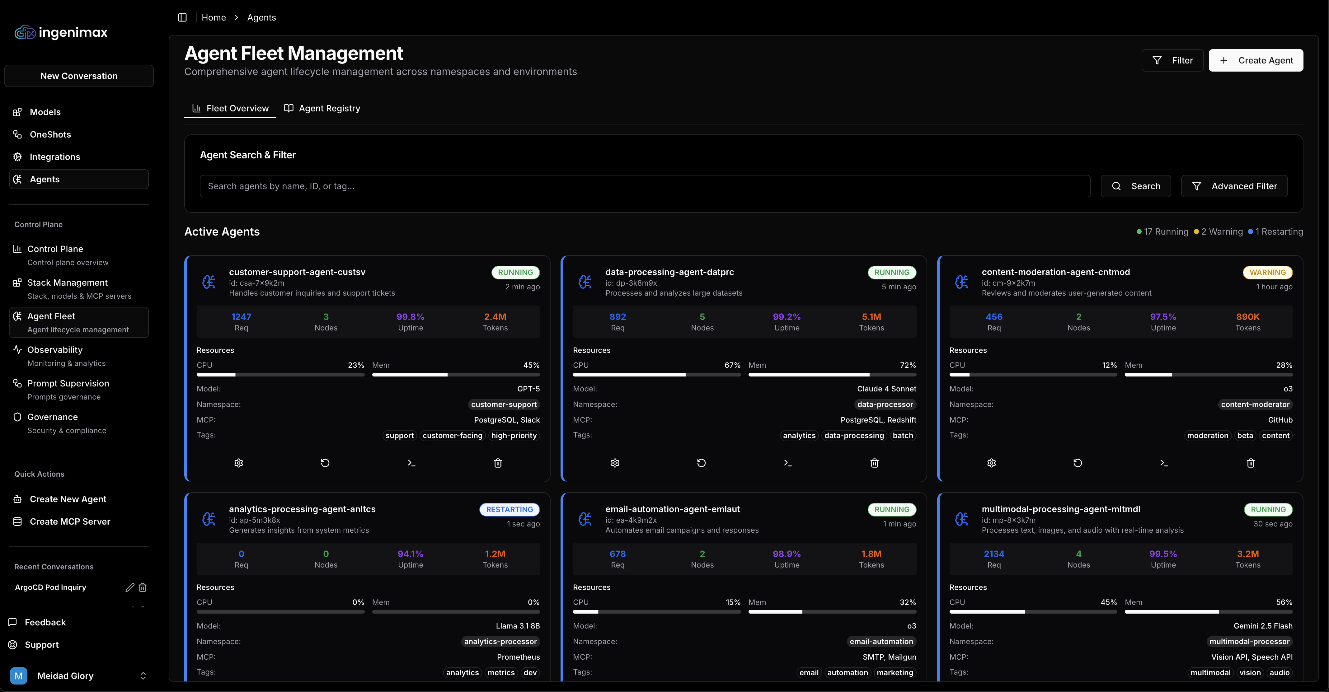 Agent Fleet Management Dashboard - Governance and Optimization